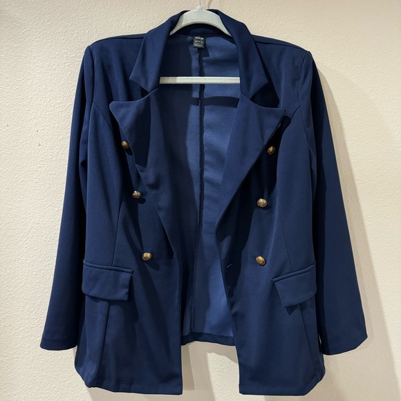 SHEIN Navy Blue Double Breasted Blazer w Gold Buttons & Notch Collar Size L - Picture 3 of 12